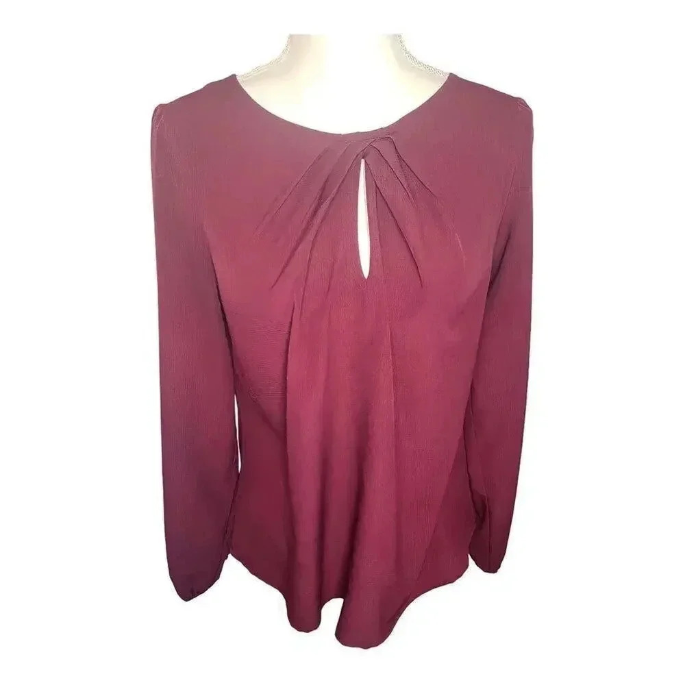 New York & Company 7th Avenue Women’s Small Burgundy Keyhole Twist Blouse